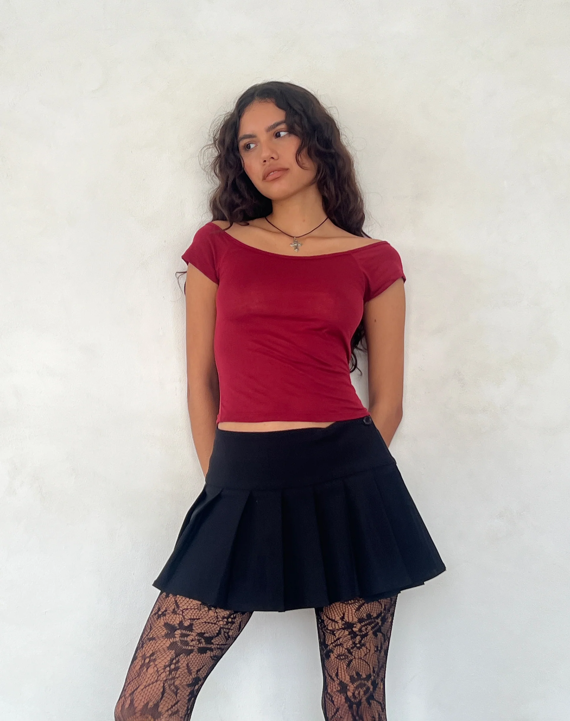Charya Off The Shoulder Top in Adrenaline Red - Awmao