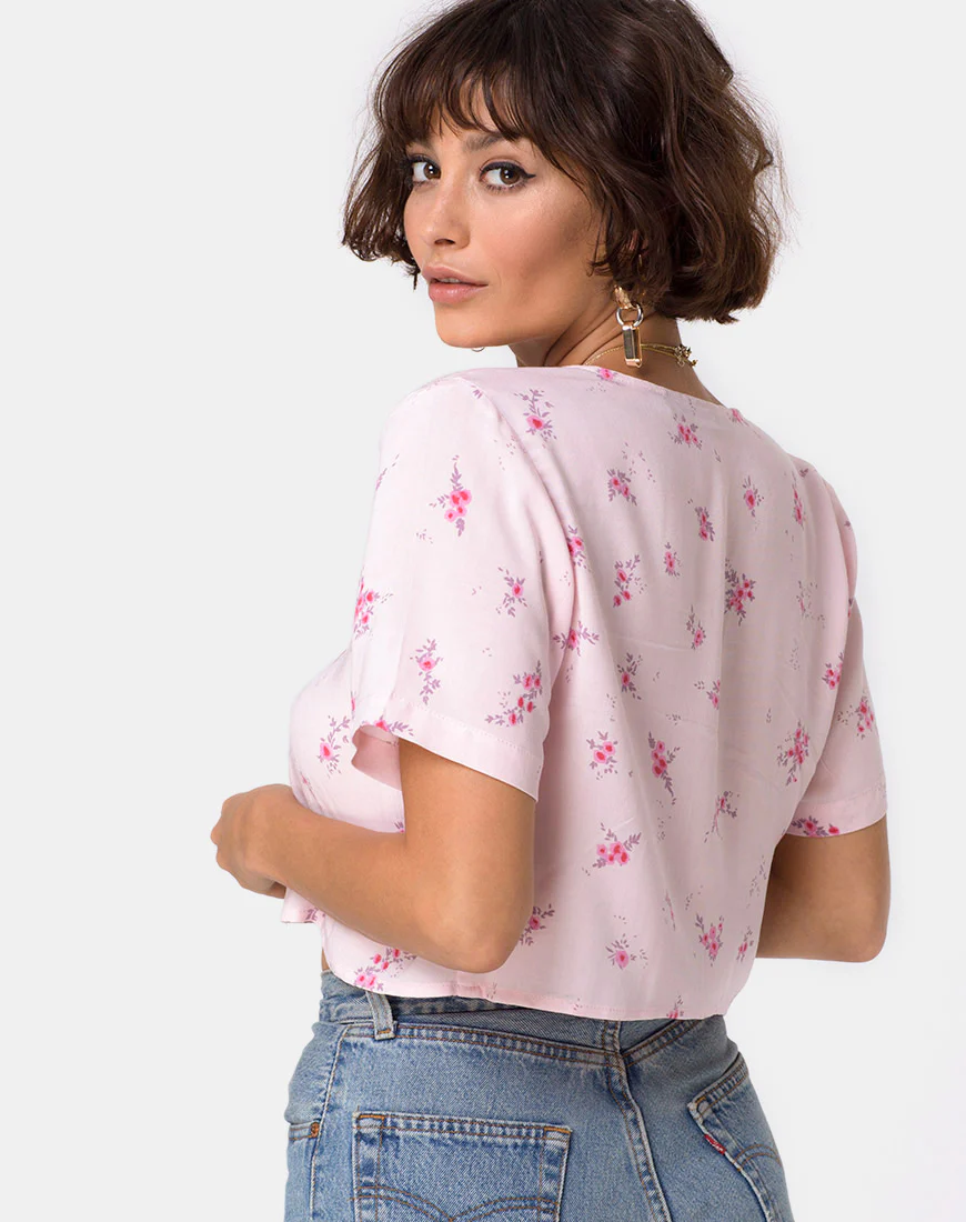 Vacoal Blouse in Forget Me Not Floral Pink - Awmao