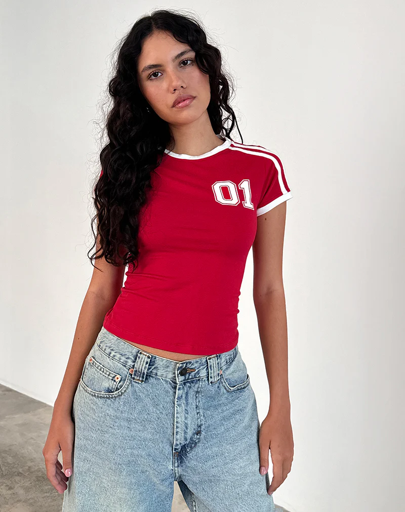 Salda Tee in Tango Red with Off White Binding - Awmao