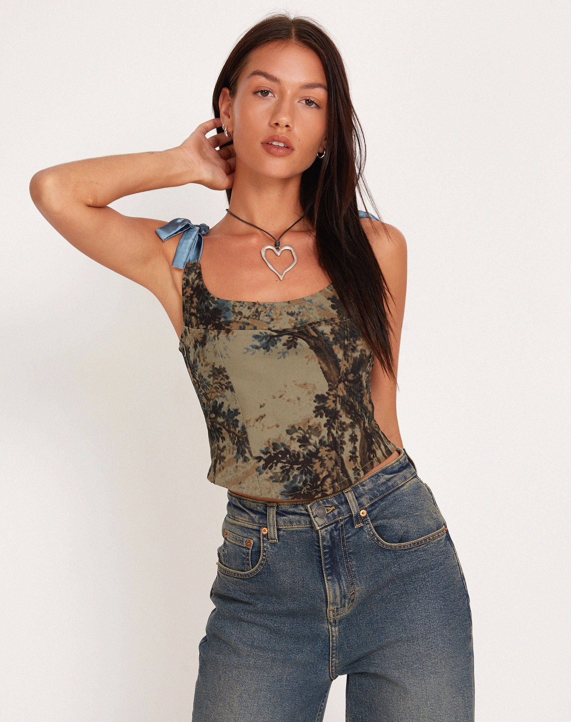 Jatmi Corset Top in Brown Forest Tapestry - Awmao