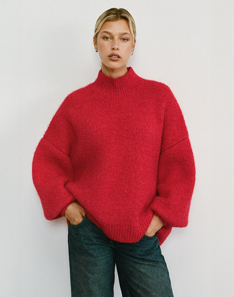 Amato Oversized Jumper in Red - Awmao