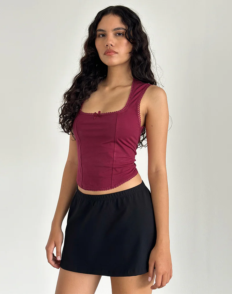 Jinisa Corset Top in Burgundy - Awmao