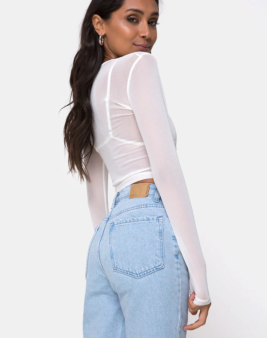 Bonnie Crop Top in Ivory Net - Awmao