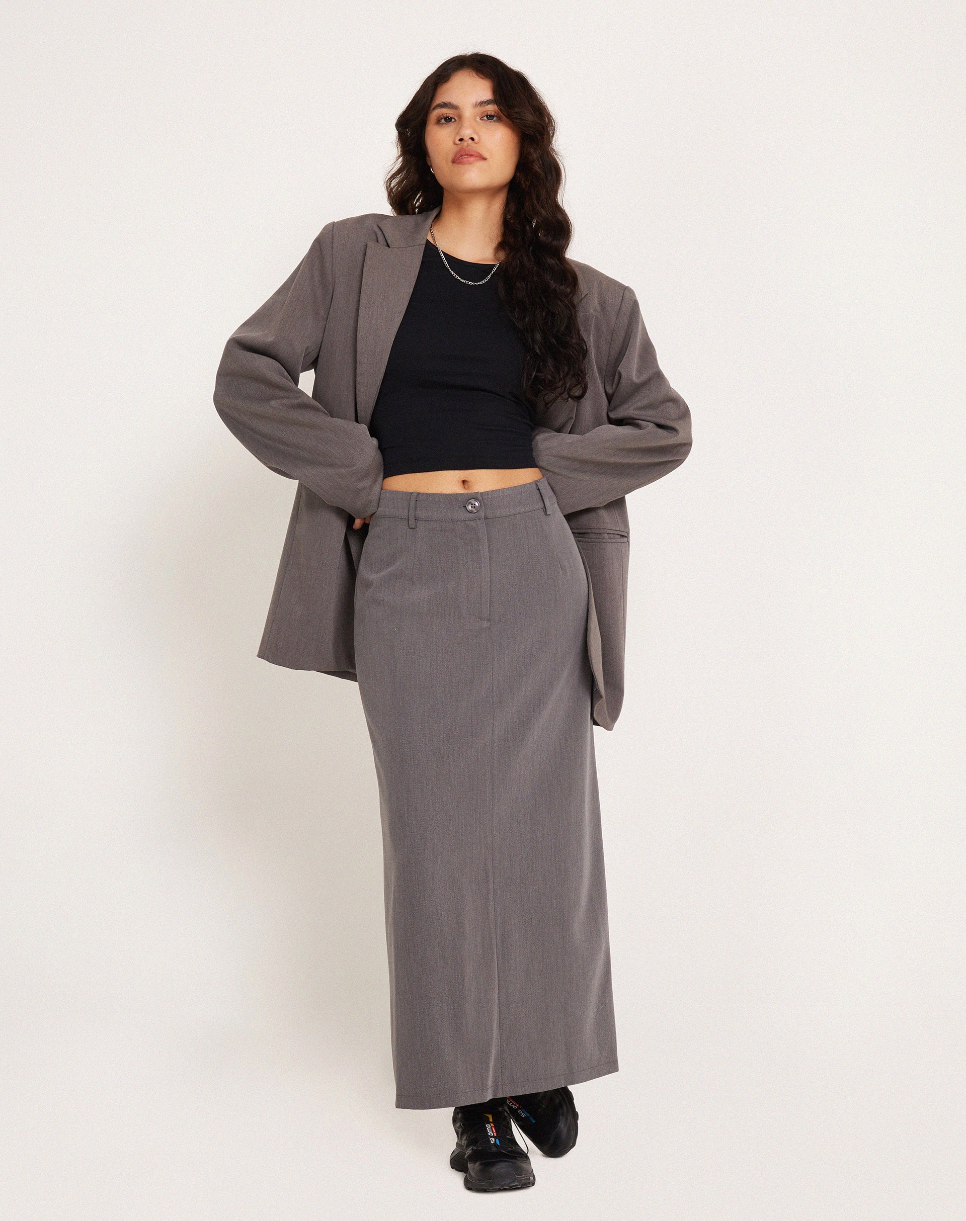 Lanula Midi Skirt in Tailoring Charcoal - Awmao