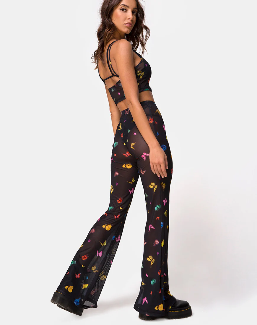 Herlom Flare Trouser in Mesh Black Butterfly - Awmao