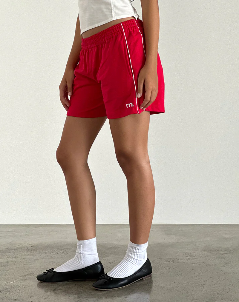 Thera Shorts in Tango Red with Off White Piping and M Emb - Awmao