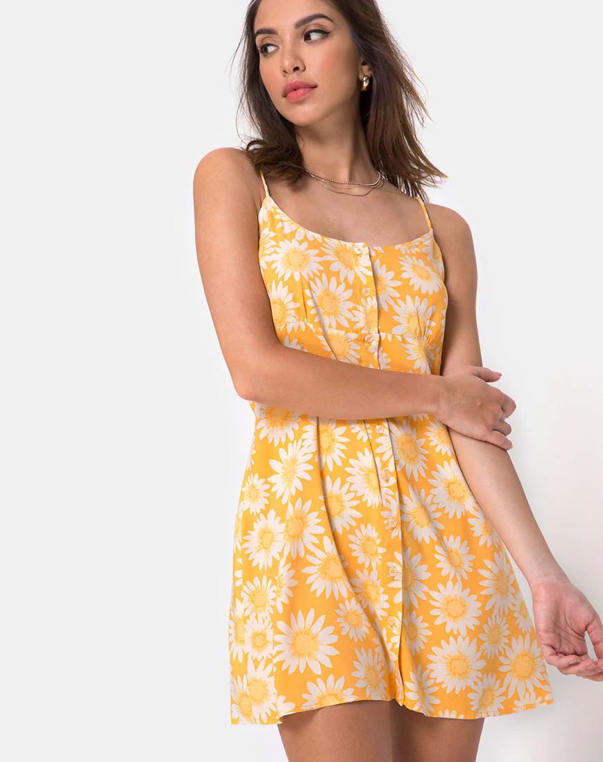 Auvaly Slip Dress in Sunkissed Floral Yellow - Awmao