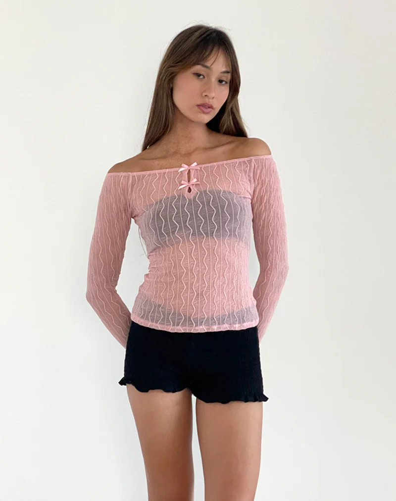 Kazi Bardot Top in Crinkle Pink - Awmao