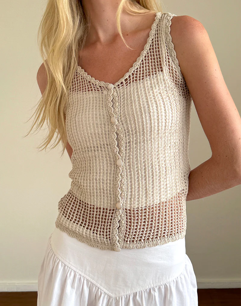 Yamile Vest in Open Weave Knit Oat - Awmao