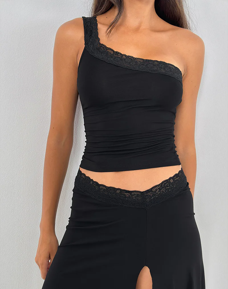 Cordia One Shoulder Top in Black - Awmao