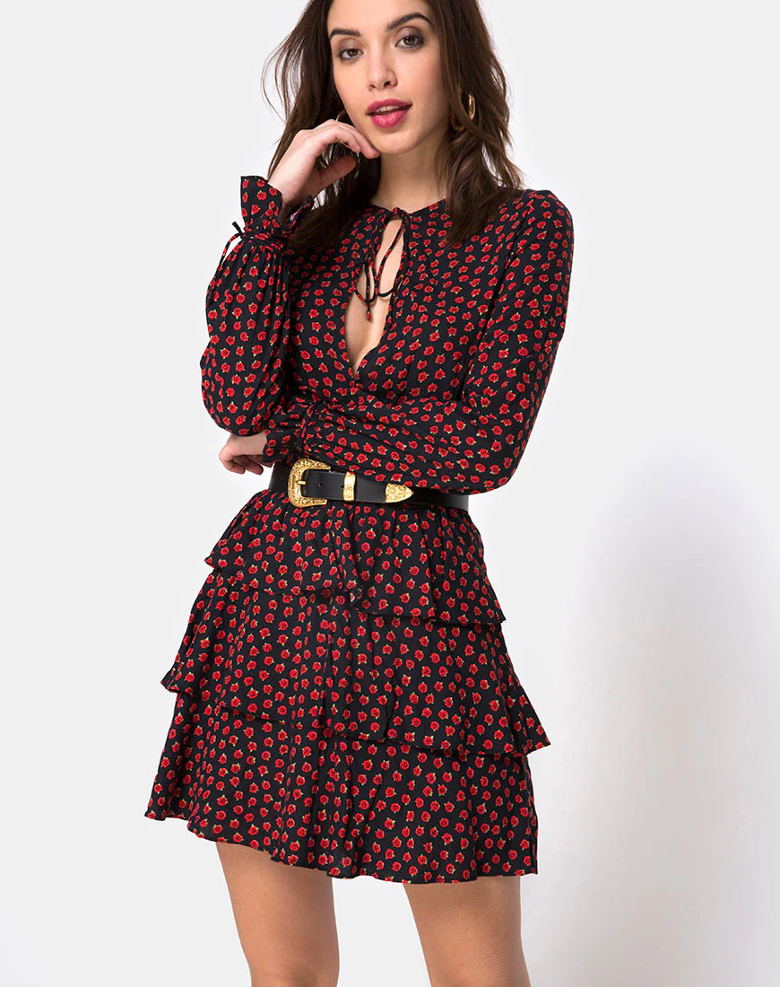 Kepsibelle Dress in Dotty Rose Black - Awmao