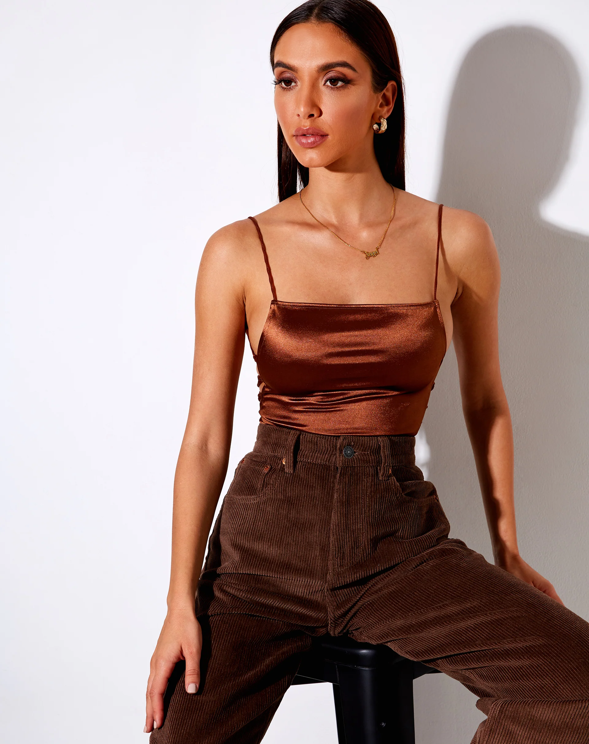 Ozka Crop Top in Satin Chocolate - Awmao