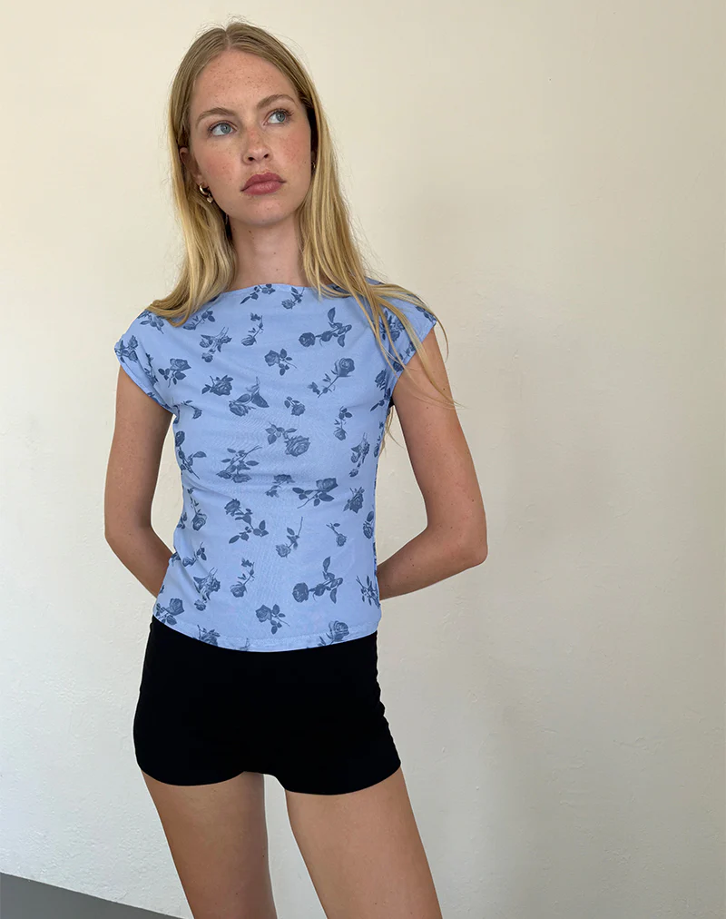 Nova Top in Inky Blue Floral Mesh - Awmao