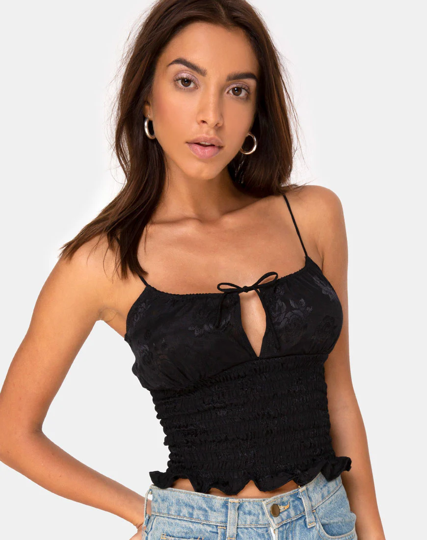 Gemala Top in Satin Rose Black - Awmao