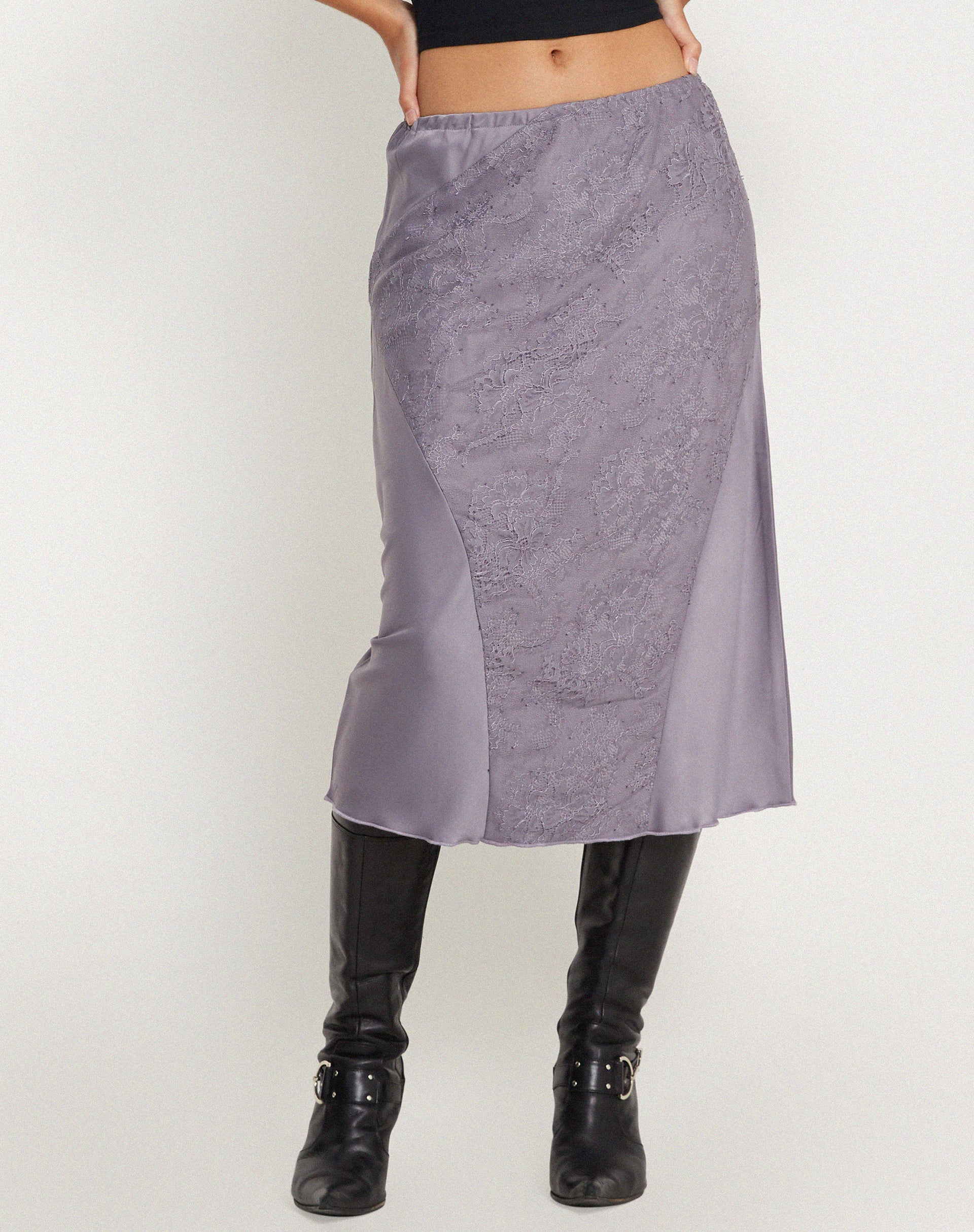 Goyara Midi Skirt in Satin Grey Ridge - Awmao