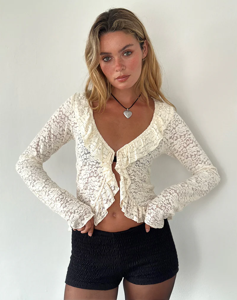 Noemi Cardigan in Rose Lace Ivory - Awmao