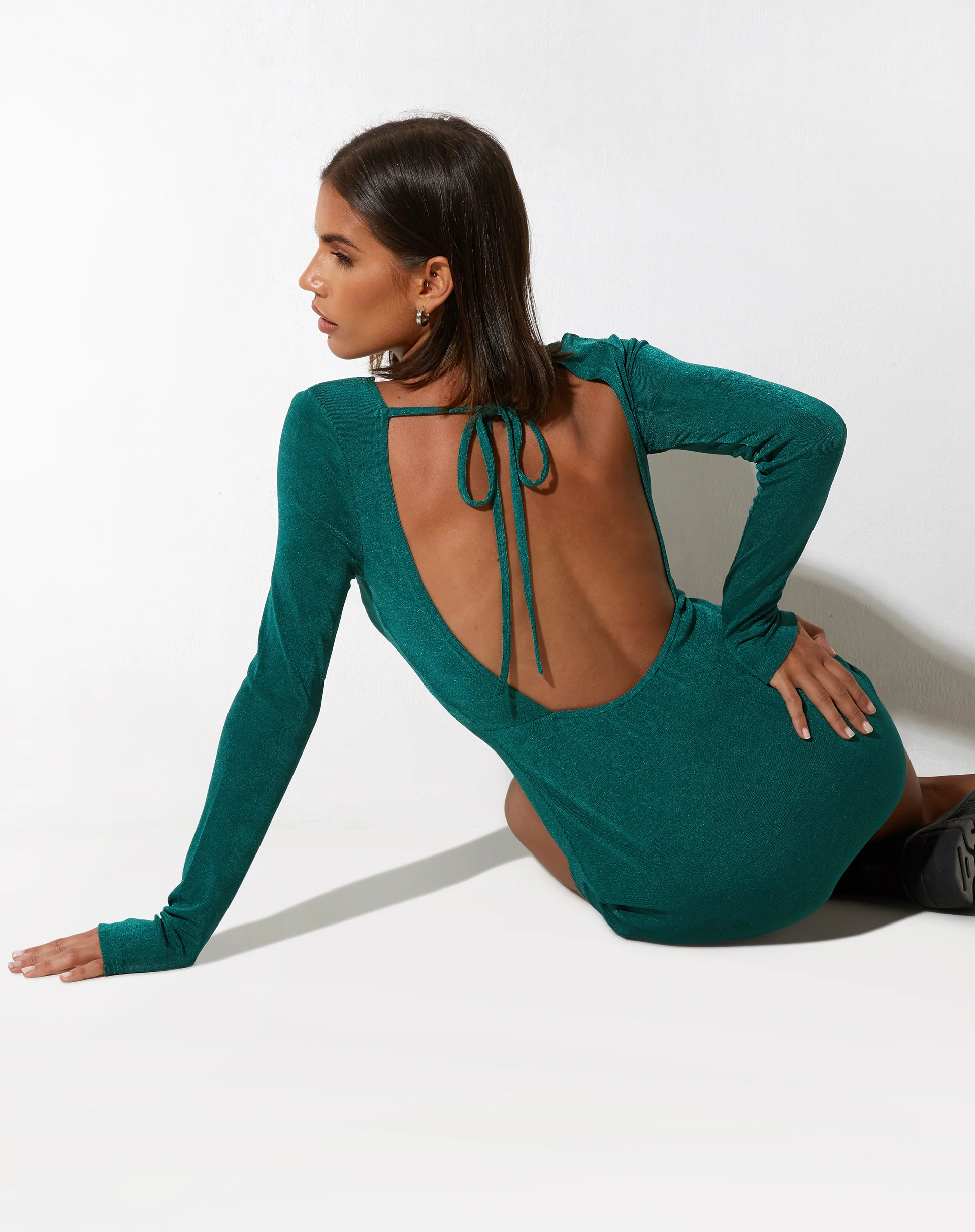 Onsa Mini Dress in Crepe Forest Green - Awmao