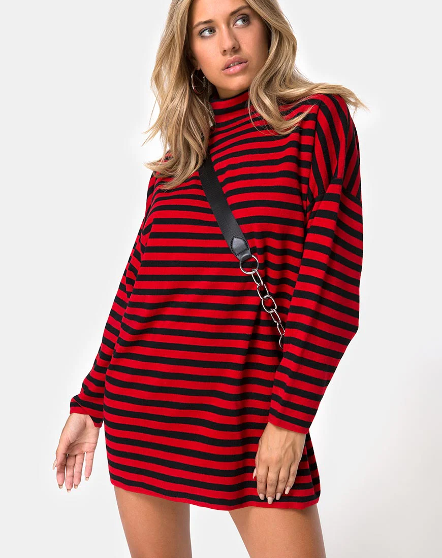 Neivie Jumper in Stripe Horizontal Black / Red - Awmao