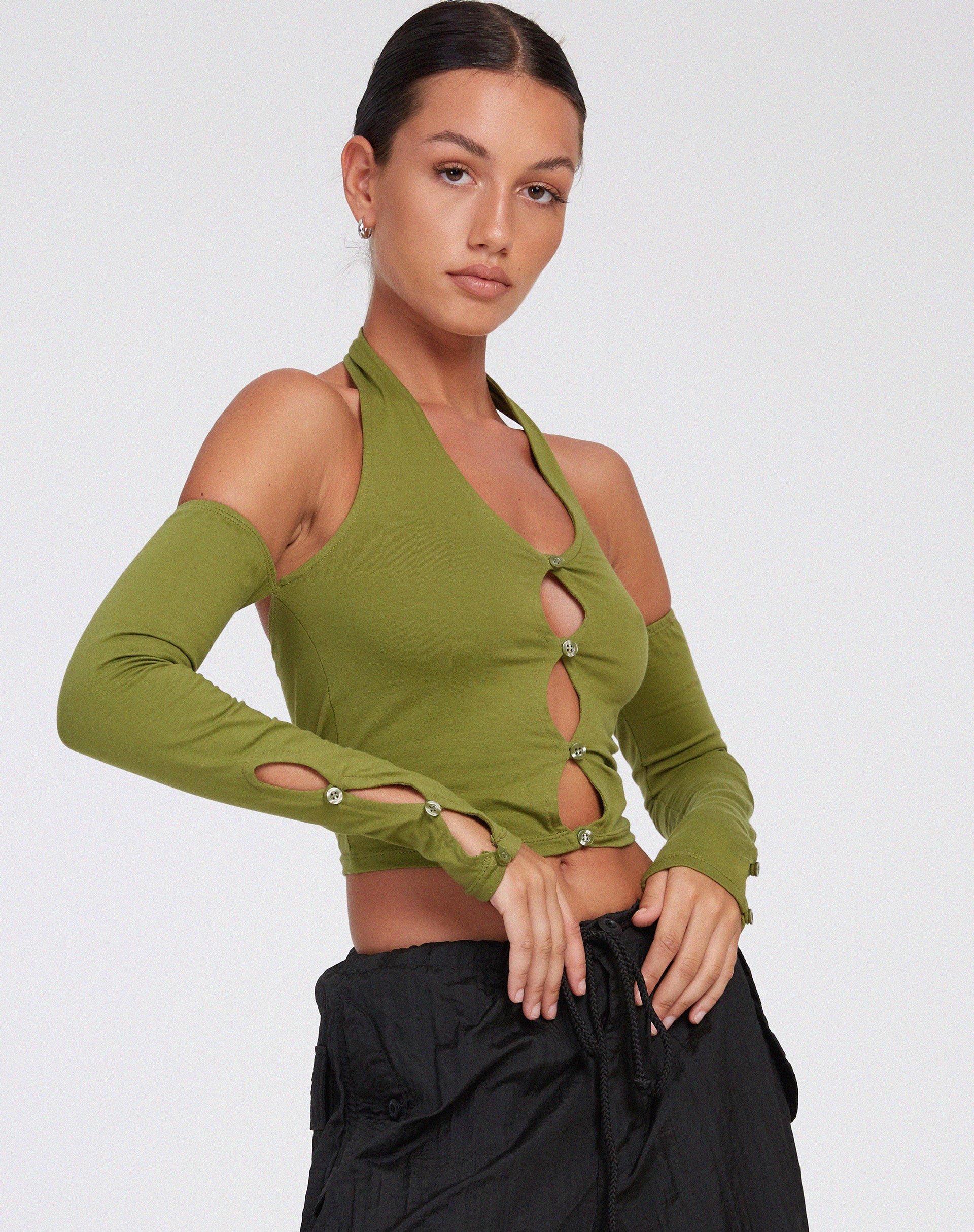 Jayne Crop Top in Khaki - Awmao