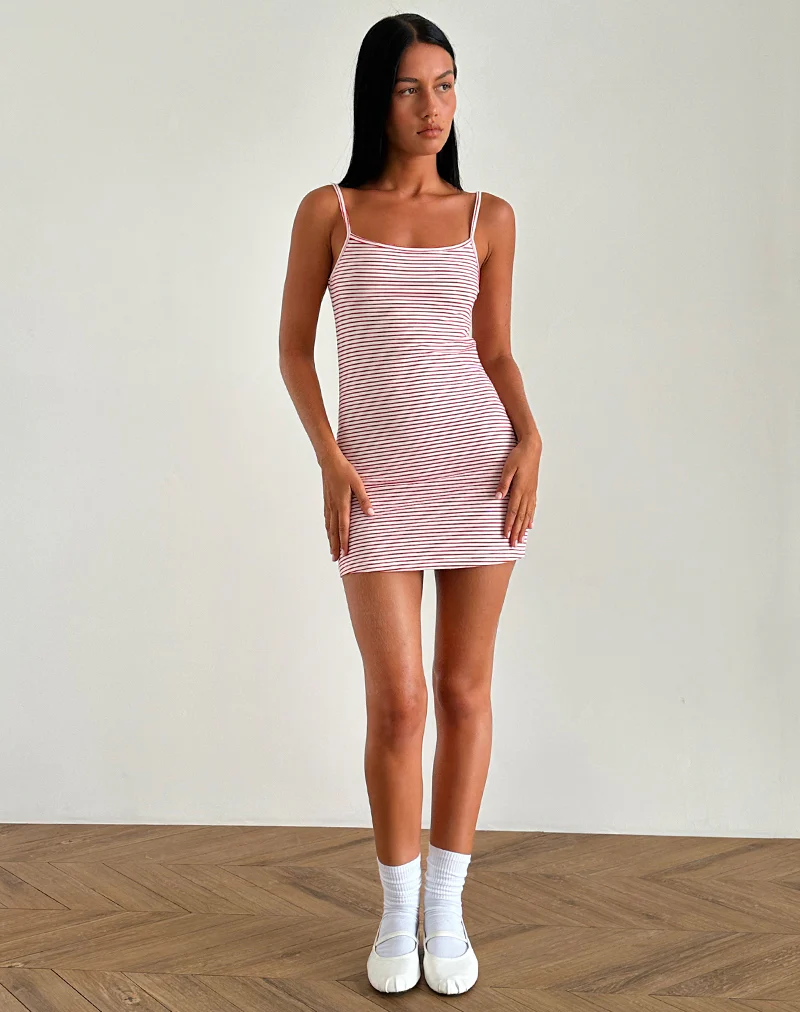 Anzhelina Strappy Mini Dress in Red and White Stripe - Awmao