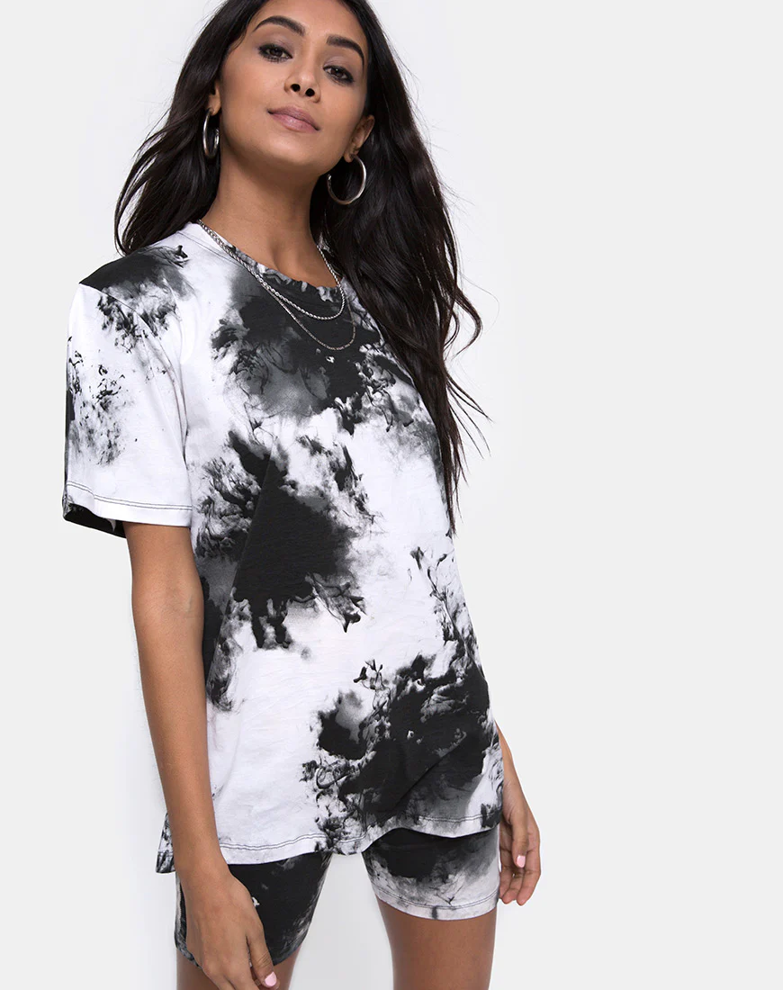 Oversize Basic Tee in Mono tie Dye Black and White - Awmao