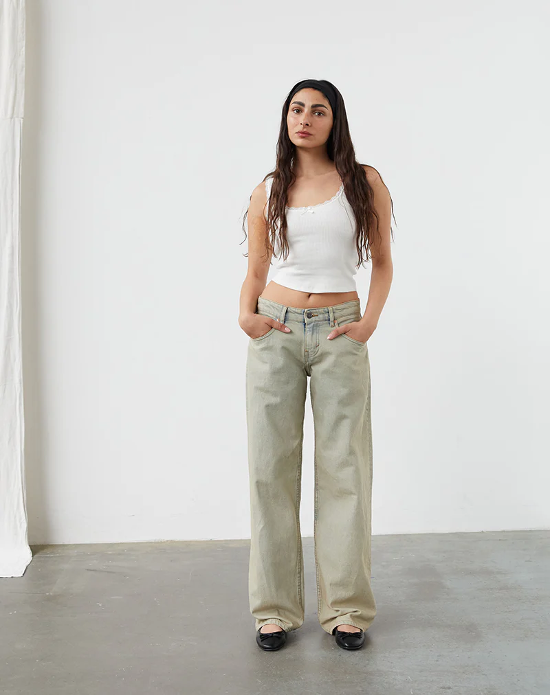 Low Rise Parallel Jeans in Desert Sand Wash - Awmao