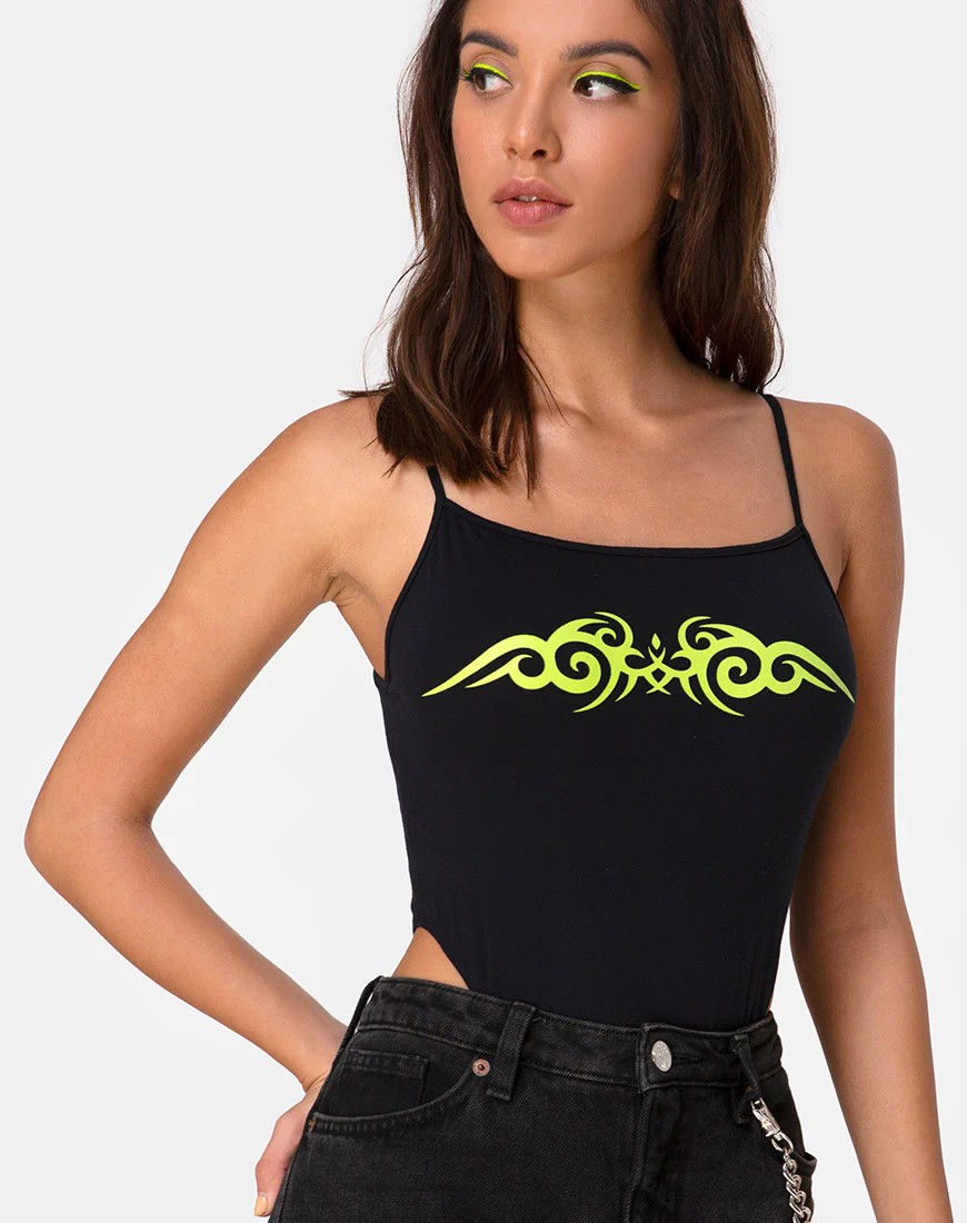 Solemo Bodice in Black with Green Tribal - Awmao