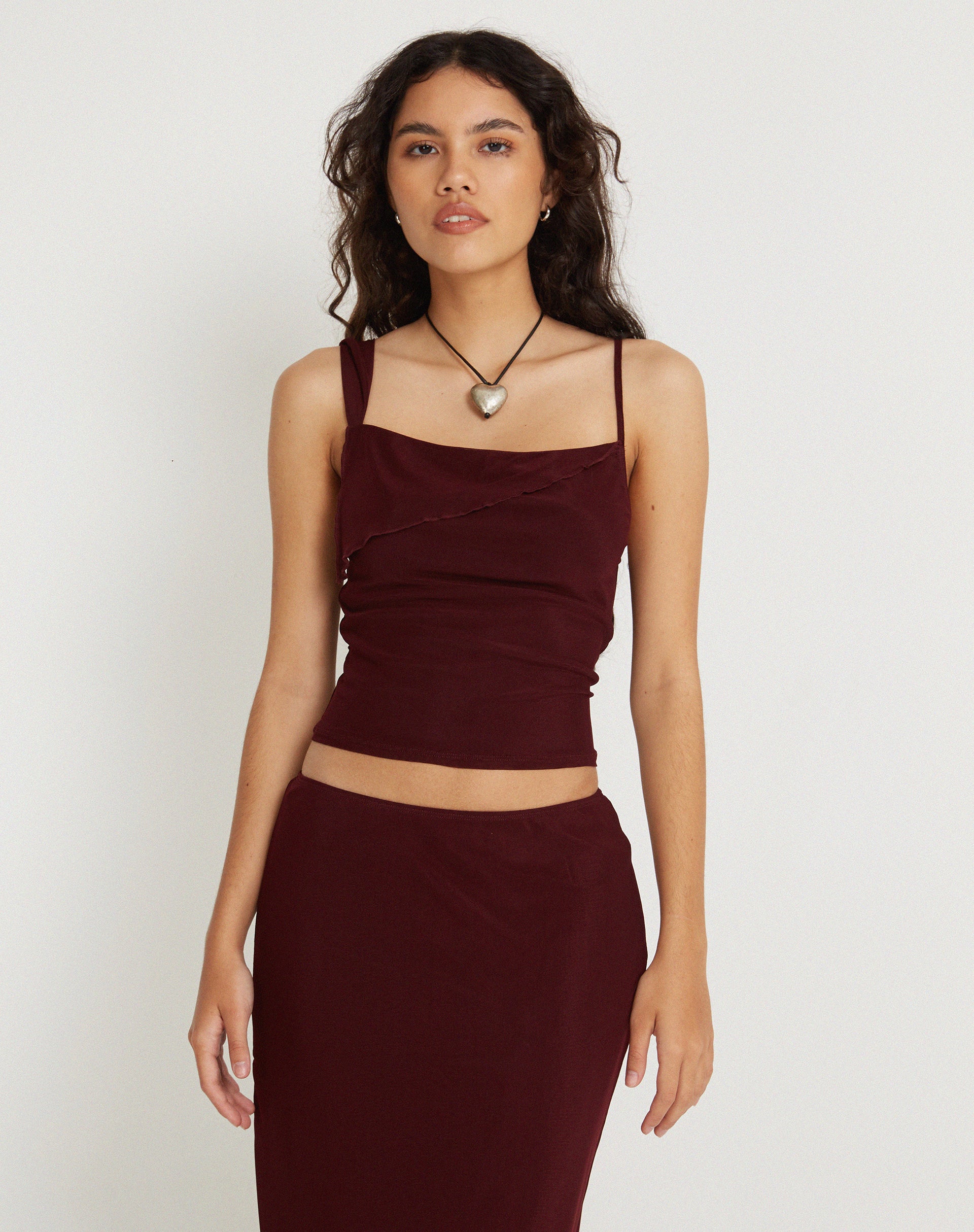 Sambu Crop Top in Mesh Burgundy - Awmao