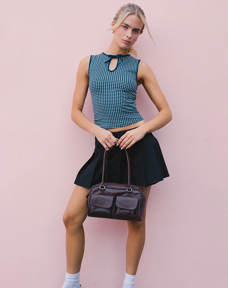 Monsela Top in Mini Gingham Dark Blue - Awmao