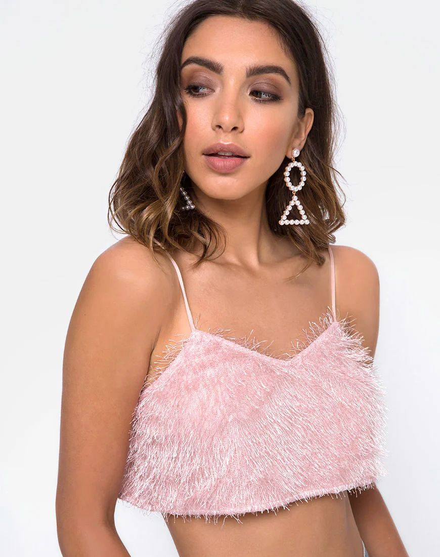 Balien Crop Top in Fringe Sugar Pink - Awmao