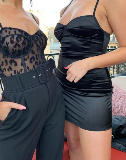 Leta Bodycon Dress in Satin Black - Awmao