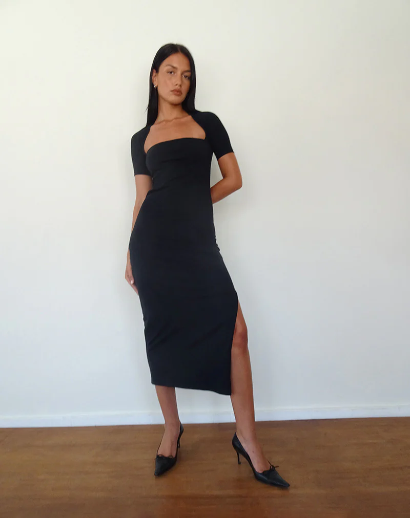 Quala Midi Dress in Black - Awmao