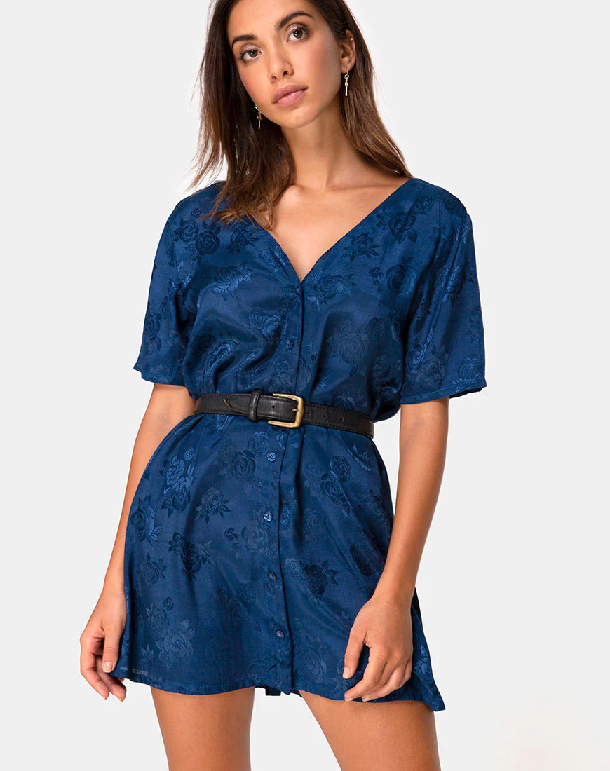 Crosena Dress in Satin Rose Navy - Awmao