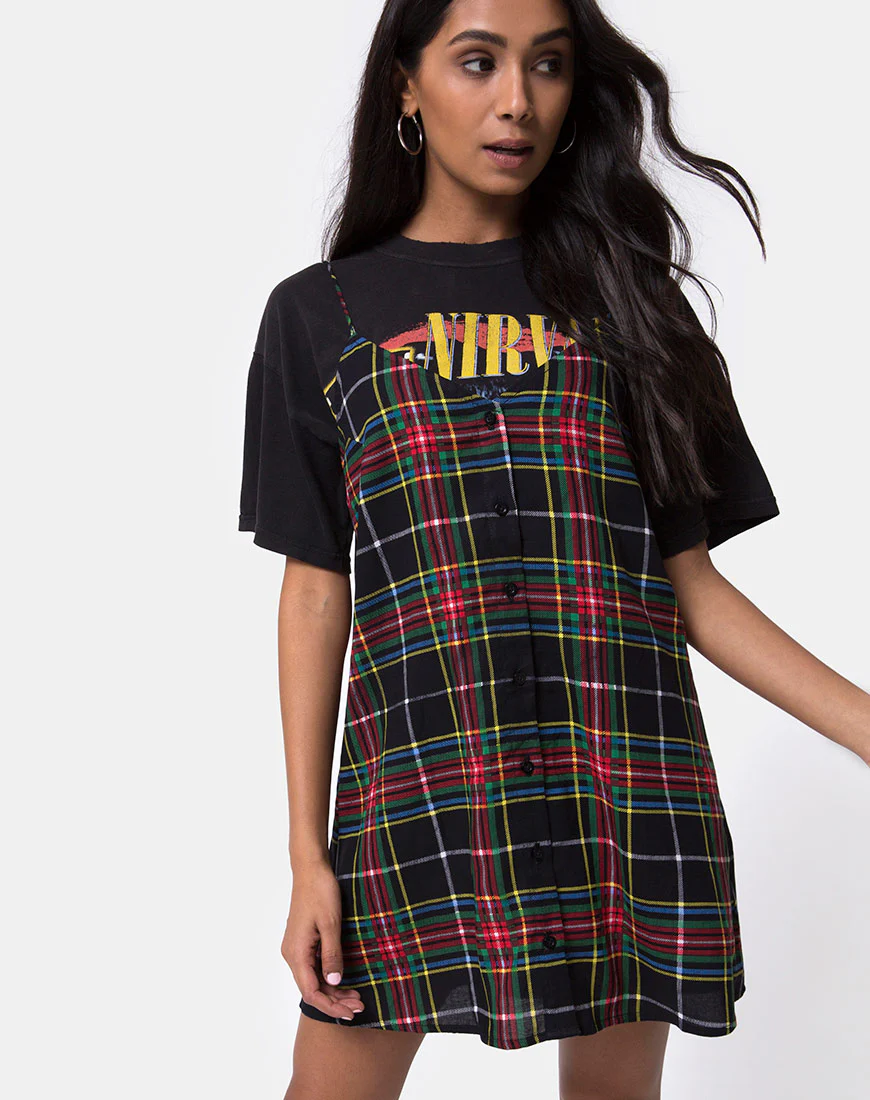 Sanna Slip Dress in Plaid Red Green Yellow and Black - Awmao