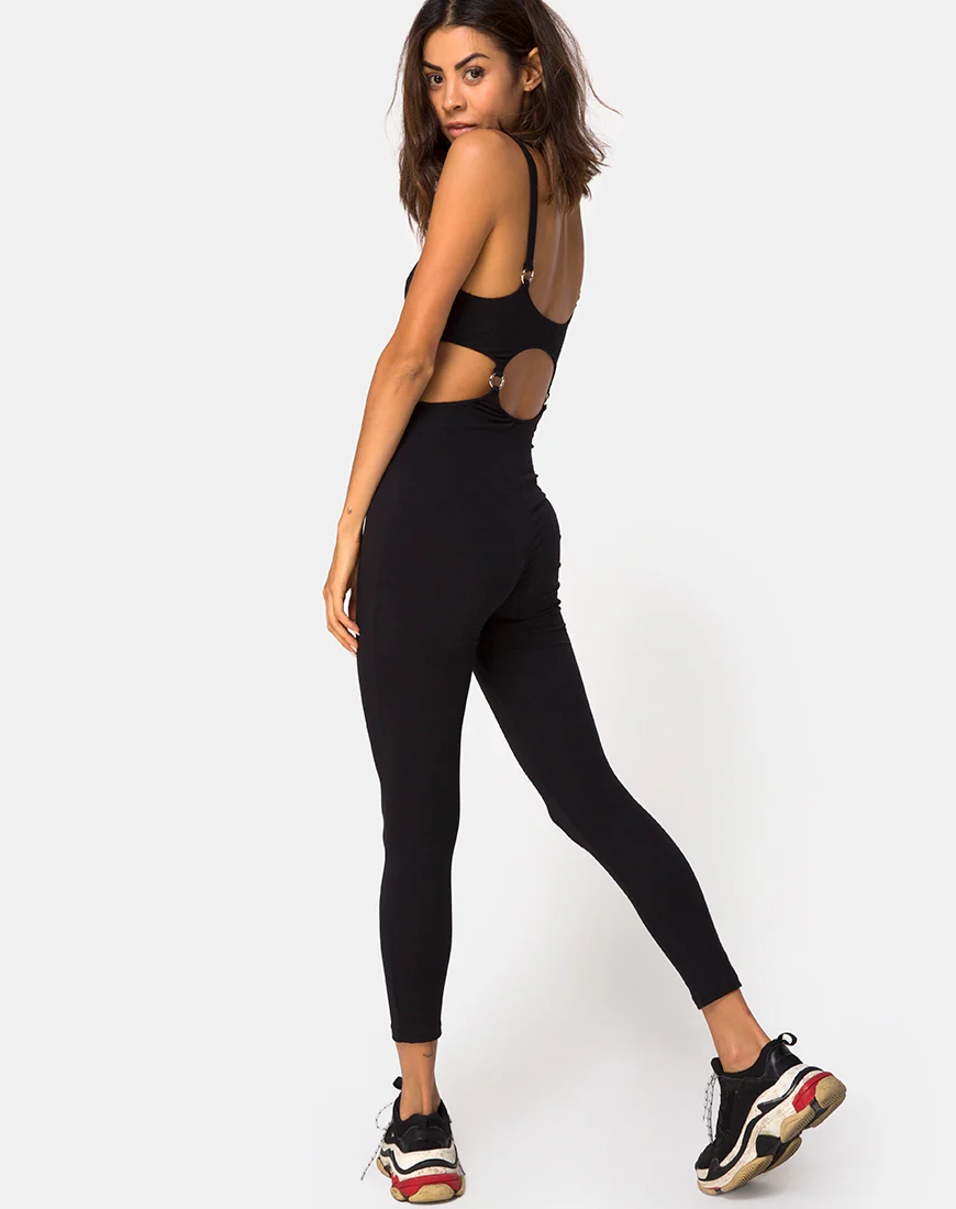 Jasola Cutout Unitard in Black - Awmao
