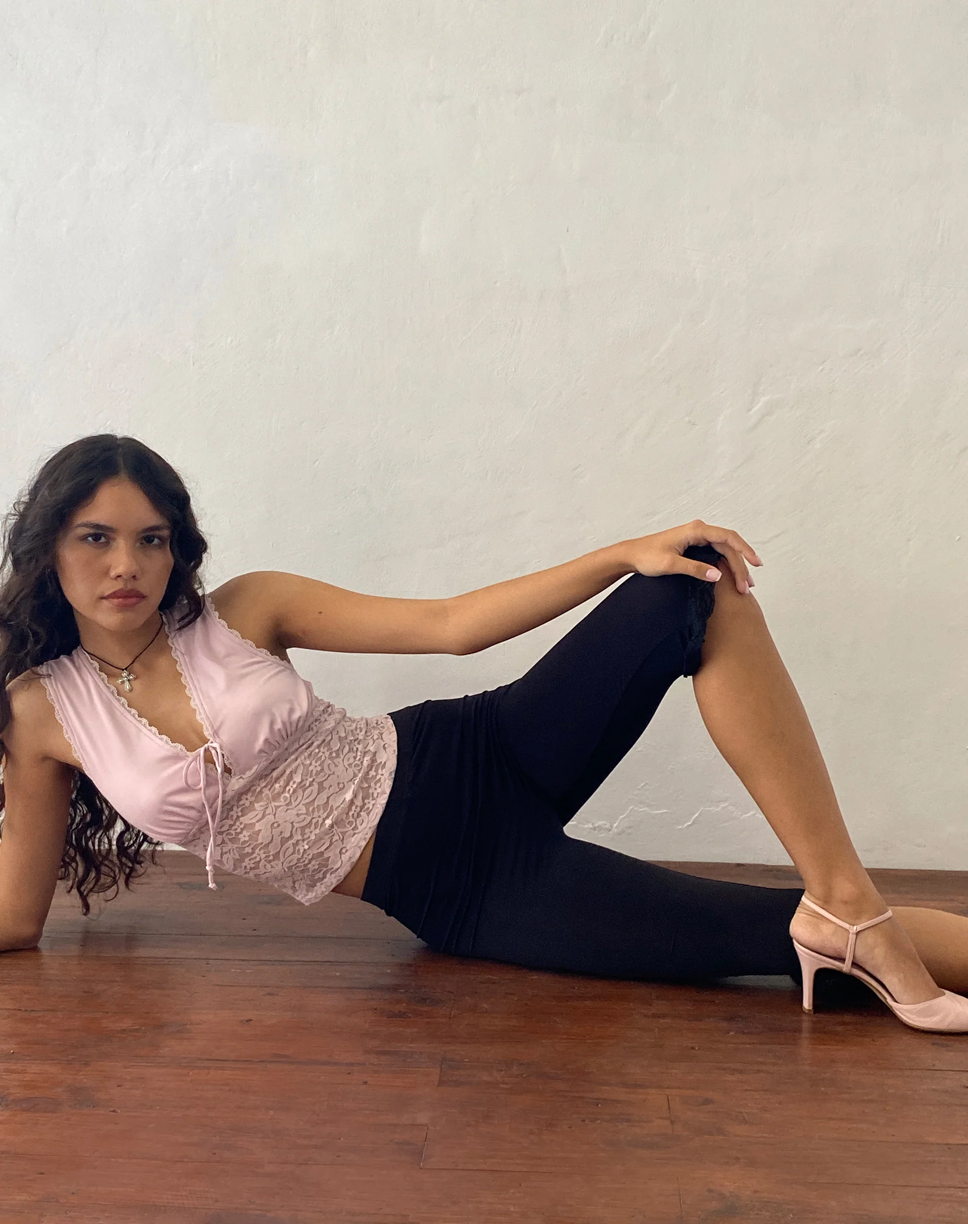 Winifred Lace Slinky Mix Top in Pink Lotus - Awmao