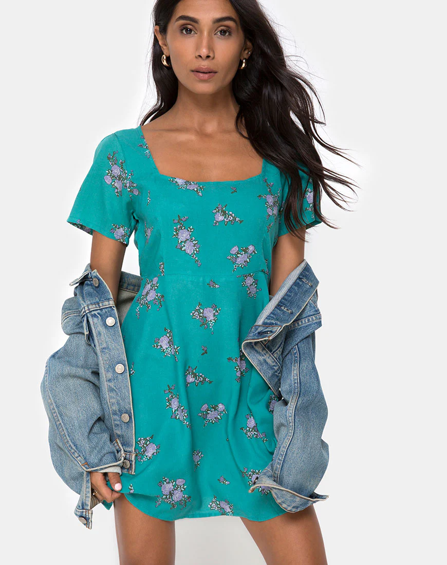 Peky Babydoll Dress in Soi Rose Green - Awmao