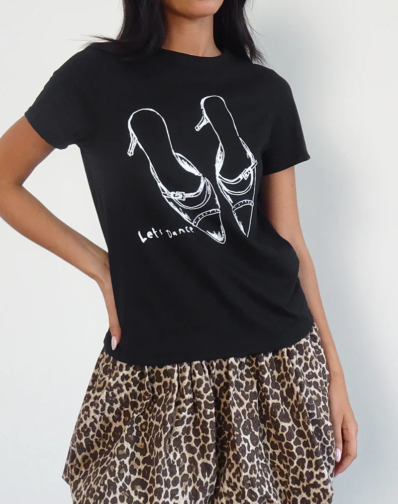 Saki Tee in Black with Lets Dance Print - Awmao