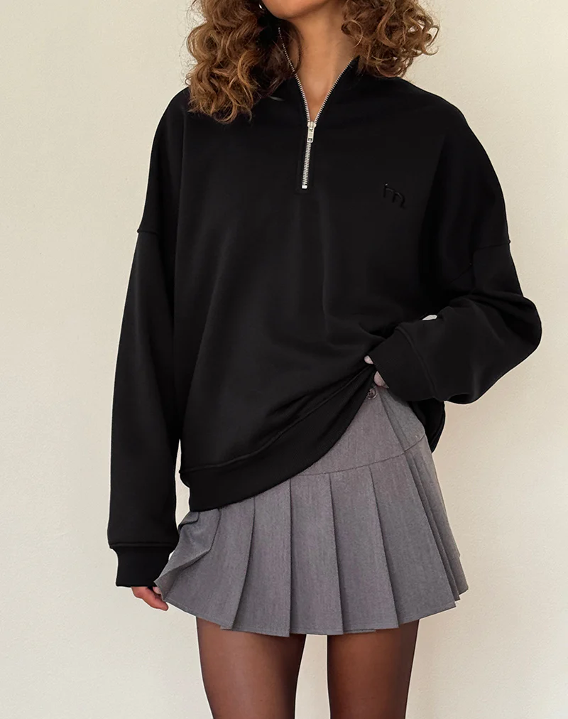 Tirma High Neck Jumper in Tonal Black with M Embroidery - Awmao