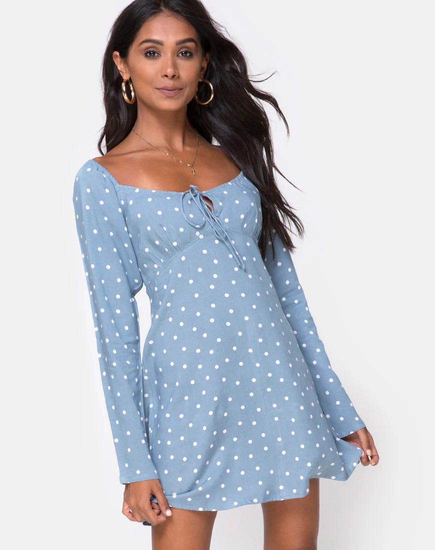 Ilova Dress in Skater Polka Blue - Awmao