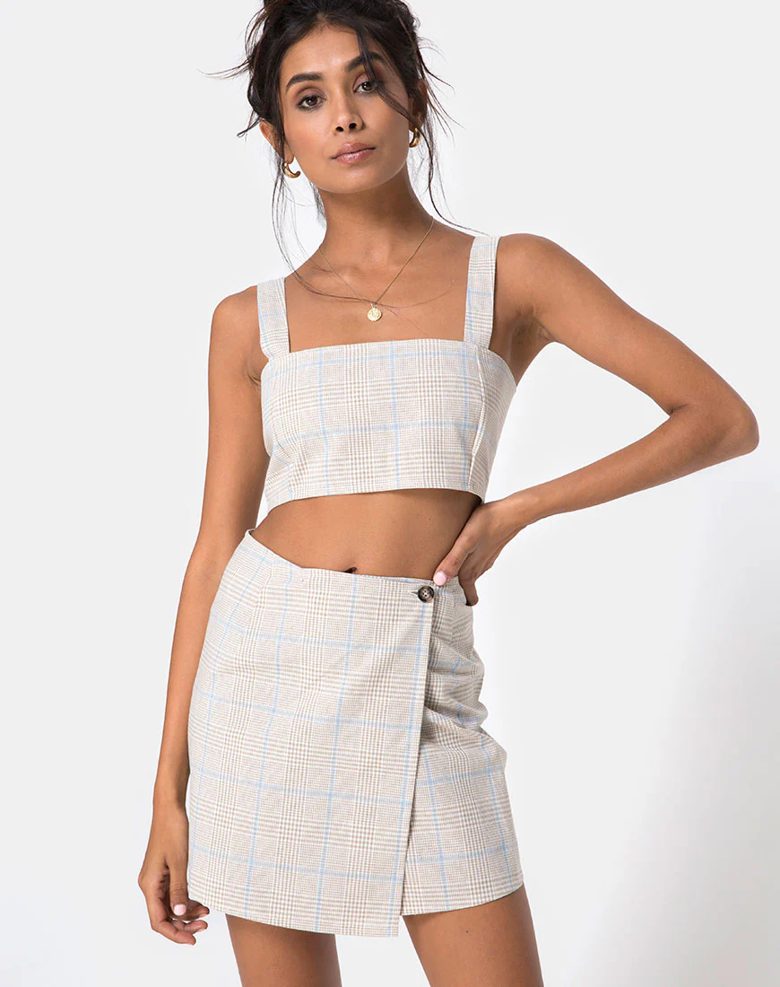 Wrap Over Skirt in Tonal Plaid Almond - Awmao