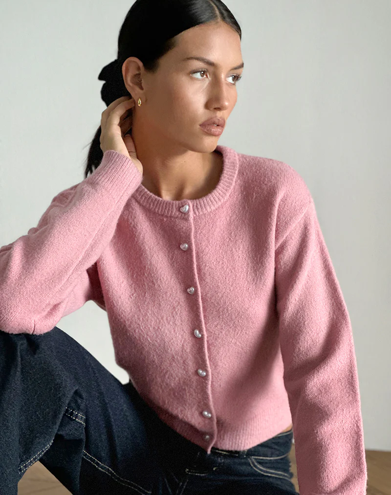 Aura Cardigan in Dusty Pink - Awmao