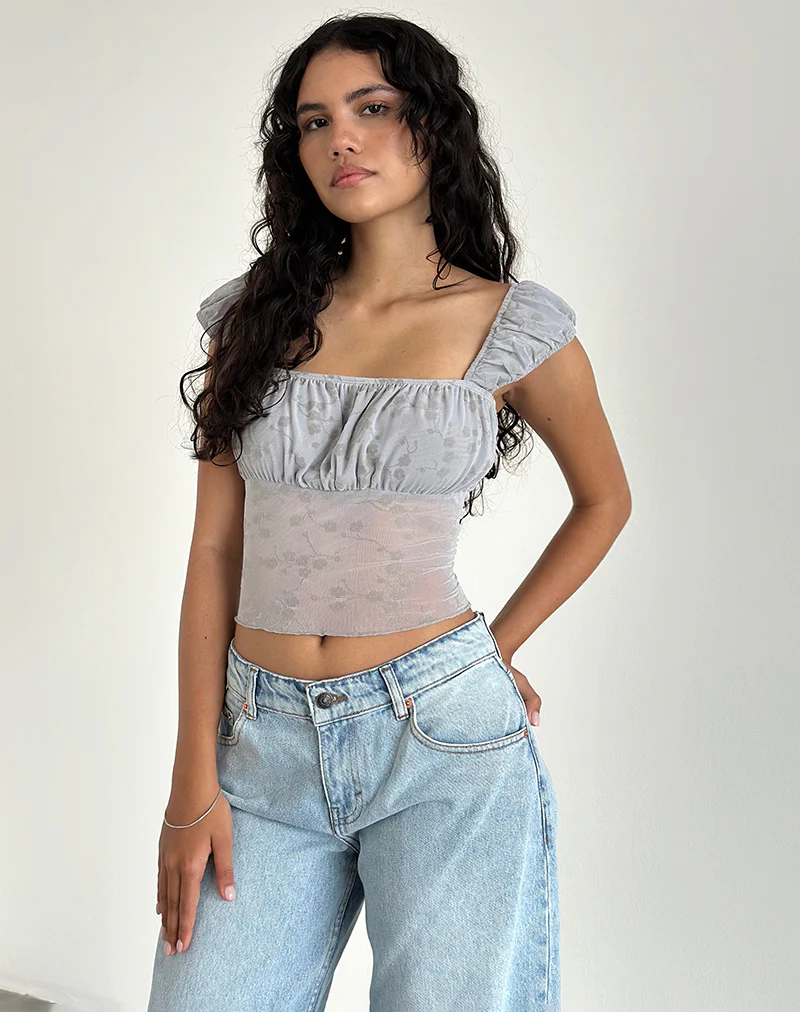 Jamet Top in Flock Chic Petals Grey - Awmao