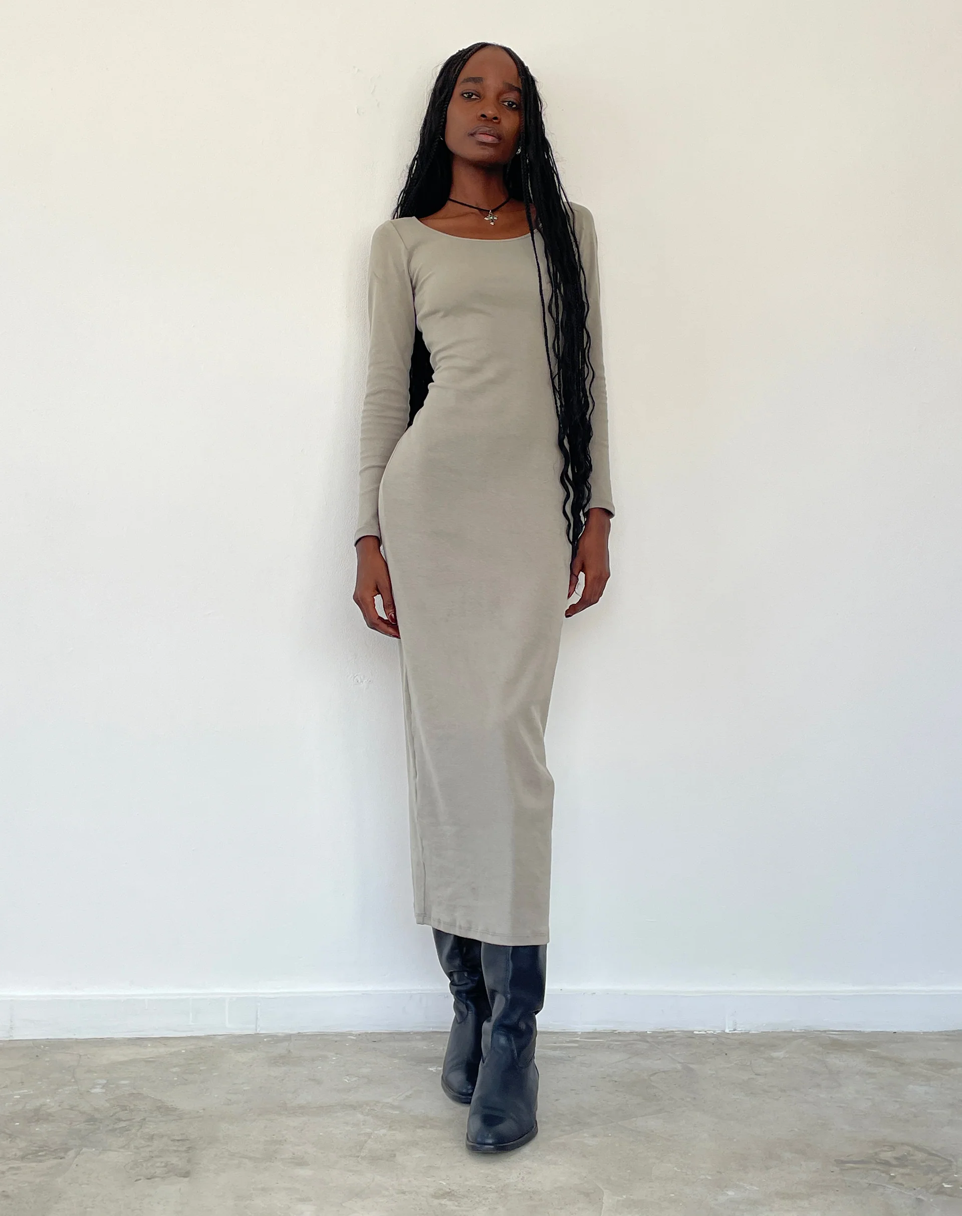 Belila Long Sleeve Maxi Dress in Sage Grey - Awmao