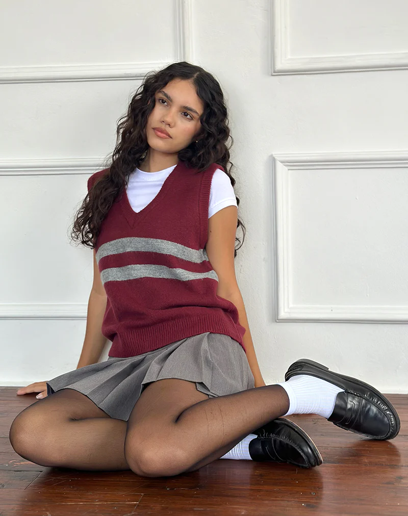 Guria Vest in Maroon Red with Grey Stripe - Awmao