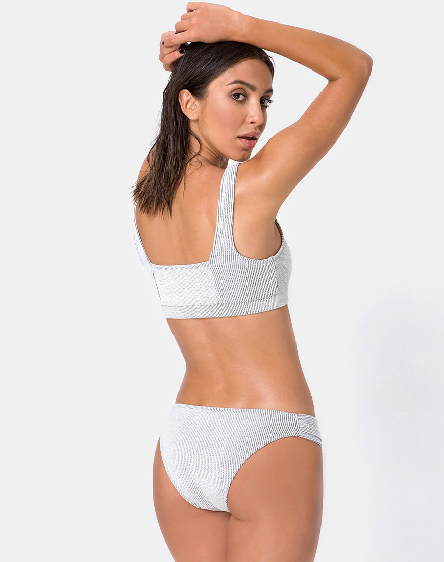 Shani Bikini Bottom in Crinkle Rib White - Awmao