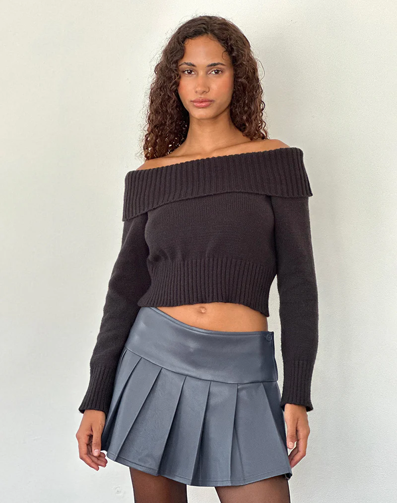 Casini Pleated Micro Skirt in PU Slate Grey - Awmao