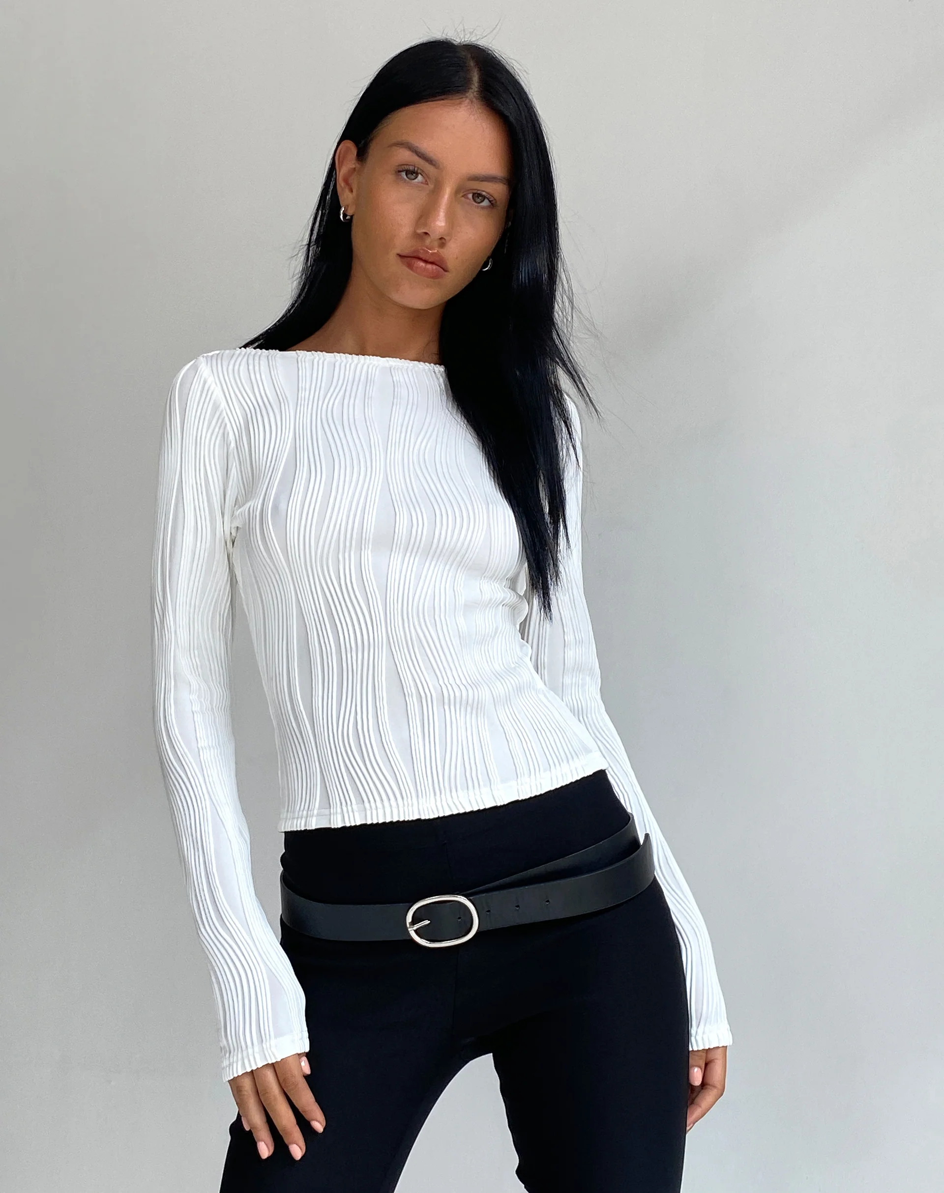 Amabon Long Sleeve Crop Top in Crinkle White - Awmao