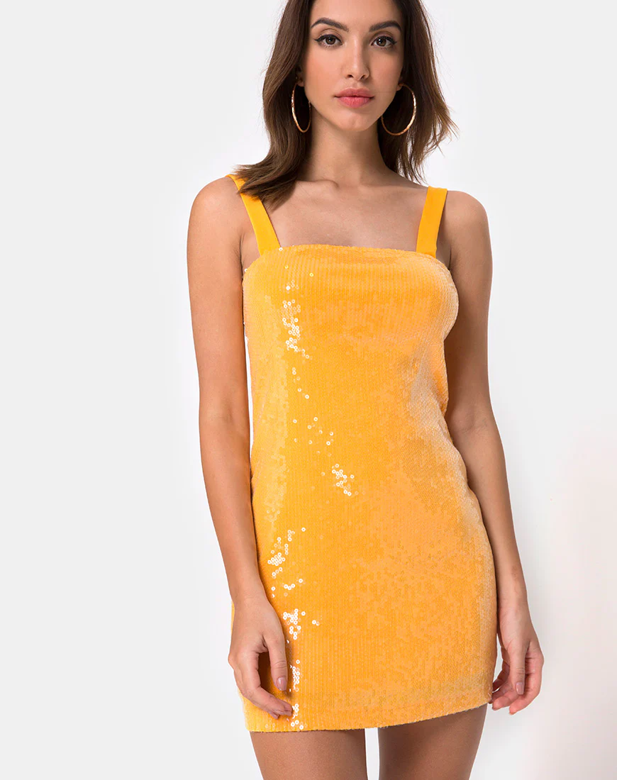 Farlie Bodycon Dress in Tangerine with Clear Sequin - Awmao