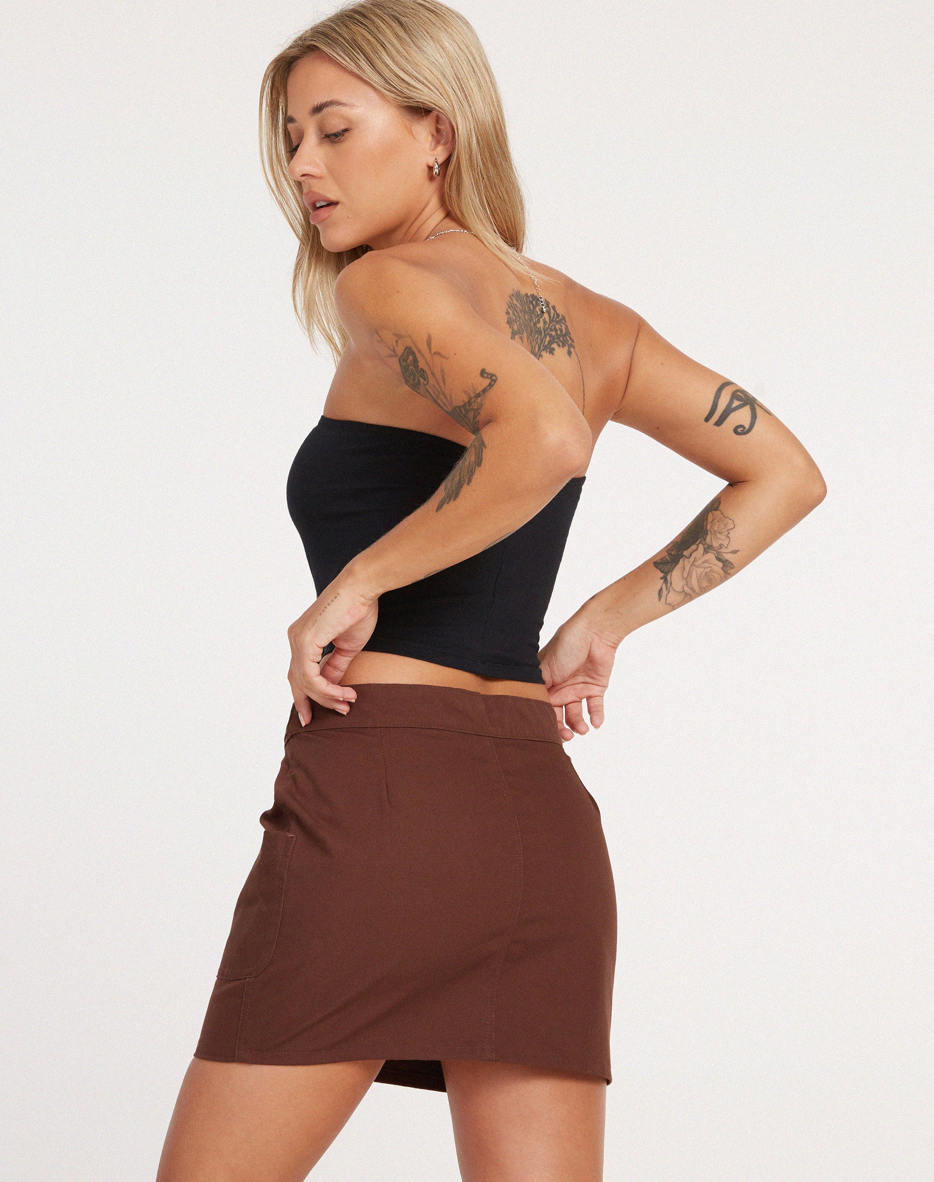 Stina Cargo Micro Skirt in Panama Choco - Awmao